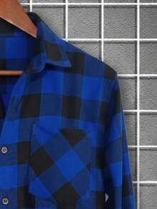 Camisa masculina estilo vintage cuadritos americana, algodón cómodo y suave, sin estampado, corte holgado, de manga larga, ideal para otoño e invierno, fácil de combinar en uso diario y casual - azul real - Ver 6