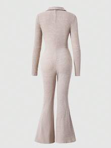 Sparklyn 少女灰色罗纹针织长袖连体裤，前开襟设计 - 卡其色 - 查看 8