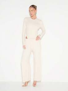 KIZN High Waisted Wide Leg Joggers With Elastic Waistband And Relaxed Slouchy Fit For Fall Winter Comfort - Apricot - View 1