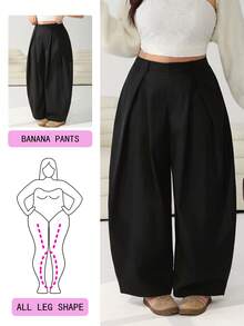 Solflare Vintage Casual Street Style Loose Fit Olive Green Curved Hem Plus Size Pants, Autumn/Winter - Black - View 1