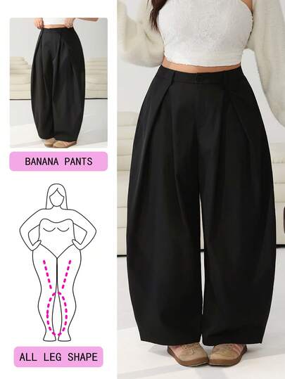 Solflare Vintage Casual Street Style Loose Fit Olive Green Curved Hem Plus Size Pants, Autumn/Winter