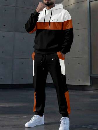 Manfinity Homme 2pcs Men's Casual Hooded Long Sleeve Hoodie And Pants Set Mens 2 Piece Outfits  Winter Outfit For Women  Christmas Gifts  Men Gifts  Men Clothes  Two Piece Set Men Color Block Sets Men Two Piece Set Pants Men 2 Piece Sweatsuit Men Clothes  Mens 2 Piece Outfits  Christmas Gifts