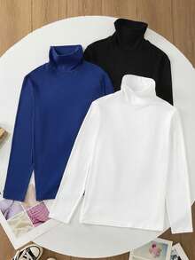 3pcs/Set Teenage Boy Slim Fit Casual Comfortable High Neck Long Sleeve T-Shirts Flash Burgundy Boho Goth Y2k Streetwear Rave Vacation Holiday Party Festival Fall Winter Winter Clothes Retro Vintage Casual Cozy