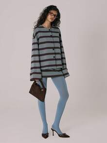 MUSERA 条纹宽松落肩宽袖纽扣套装上衣（仅上衣）休闲可爱秋冬舒适居家服 Coco Cloud - 彩色 - 查看 5