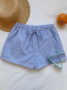 Comfortcana Ladies' Striped & Printed Casual Shorts With Pockets & Knot Design, Summer