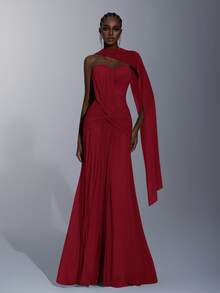 Elitara Elegant Gray-Green High-Stretch Knit Mesh Ruched Bust, Waist Slimming Twist Fishtail Hem Dress (Detachable Halter) Flowing Fishtail Skirt, Suitable For Dates, Vacations, Singles Parties, Weddings, And All Formal Occasions, Formal Evening Gown