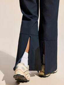 Exploreva Navy Blue Flared Hiking Pants For Women With Zipper Details Long Woven Fabric - Navy Blue - View 2
