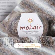 250克（含10团）渐变染色马海毛纱线，斑马纹纱线球，手工DIY工艺材料，可用于编织时尚镂空毛衣、围巾、帽子和高贵女士披肩，1套=10团=250克