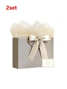 1/2/5个装，大号礼品袋，带丝带、1张贺卡和2张薄纸，便携式纸质礼品袋，带提手，生日礼品袋，婚礼派对母亲节礼物袋