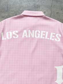 AXEPEAK Men's Loose Fit Letter & Plaid Print Short Sleeve Woven Shirt - Pink - View 4