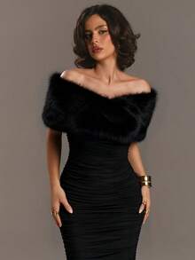 Aloruh Women's Off-Shoulder Ruffle Collar Fitted Elegant Party Dress