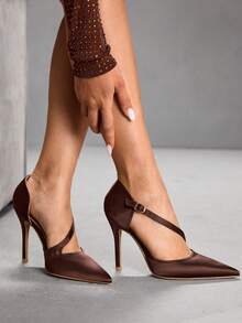 CUCCOO SZL 女士尖头搭扣设计时尚高跟鞋，适合日常穿着 - 咖啡棕 - 查看 5