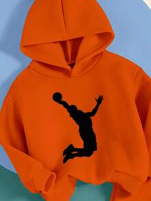 2pcs/Set Young BoyBasketball Player Graphic Print Casual Orange Hoodie Sweatshirt And Pants Set, Suitable For 4-7 Years Old Boys, Autumn/Winter/Spring Boys Sweatsuits Set Young Boys Street Wear Boy Orange Outfit Boy Sweat Suit Boys Orange Set - Orange - View 3