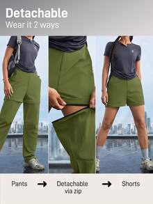 In My Nature Women's Detachable 2-Section Outdoor Camping Hiking City Commute Pants - Army Green - View 2