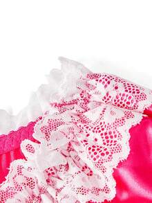 Lace Trim, Satin, Bow, Backless, Crossdressing, LGBTQ, Cosplay, Men's Sexy Lingerie - Multicolor - View 6