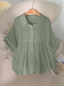 CosyJoli Camisa tipo cárdigan de manga dolman para tallas grandes - verde menta - Ver 1