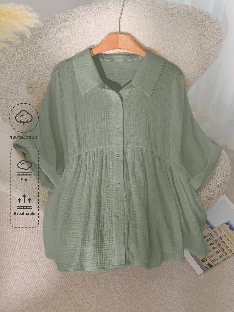 CosyJoli Camisa tipo cárdigan de manga dolman para tallas grandes - verde menta - Ver 1