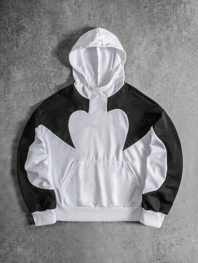 Felpa con cappuccio casual da uomo a maniche lunghe con taschino, vestibilità morbida e ampia, con colori a contrasto