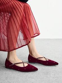 CUCCOO BIZCHIC Women's Fashionable, Elegant, Versatile, Commuter-Friendly Rhinestone Embellished Pointed Toe Flats For Christmas