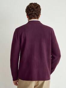 Manfinity Homme 男士纯色翻领长袖休闲针织开衫，秋冬款 - 酒紅色 - 查看 2