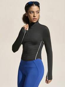 Exploreva Casual Versatile Black Front & Side Zipper Fitted Outdoor Sports Sweatshirt Activewear For Women Sporty Clothes Women Cycling Clothes Women - Black - View 5