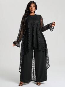 EMERY ROSE Bộ 2 món áo và quần dài tay rộng rãi, thoải mái, không đối xứng, size lớn - màu đen - Xem 7