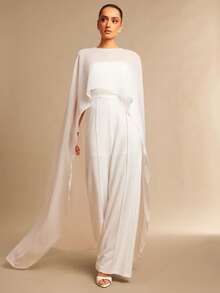 Silquee 女士雪纺无肩带连体裤，纯色，时尚，优雅，宽松 - 白色 - 查看 3