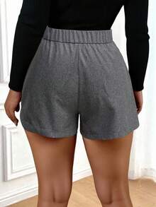 EMERY ROSE Pantalones cortos delgados con patrón de espiga y botón en la cintura para mujer de talla grande - Multicolor - Ver 2