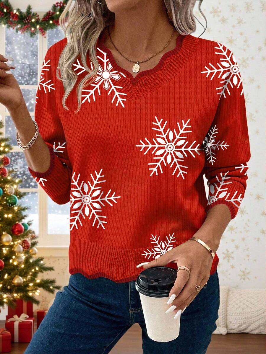 EMERY ROSE Pull décontracté à col en V et déchiré pour femmes, convient pour le pull de Noël moche d'automne/hiver. Pull tricoté pour femmes avec imprimé Père Noël, parfait pour Noël. Pull de Noël décontracté assorti pour la famille des femmes. Pull pour femmes