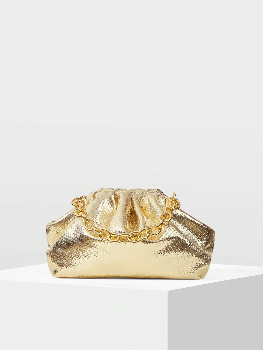 MOTF PREMIUM Túi xách nữ thời trang, thanh lịch, xếp ly hình đám mây, có móc cài và dây xích trang trí tinh tế, họa tiết da động vật đặc biệt, thích hợp cho các buổi hẹn hò, tiệc tùng, năm mới. - Vàng - Xem 1