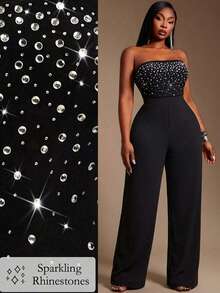 Radiana Bộ đồ liền thân lưới đính đá Rhinestone cỡ lớn mới dành cho nữ, trang phục dự tiệc gợi cảm - màu đen - Xem 1