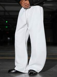 Manfinity EMRG 男士休闲热销新款白色拼接裤，INS风，弧形裤腿设计，适合所有季节和日常穿着，休闲长裤，拍照必备，送给男友/老公的绝佳礼物，男士休闲，Y2K风格 - 白色 - 查看 8