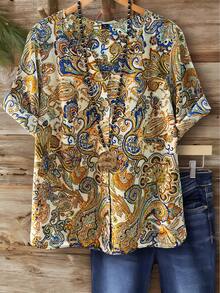 Linhara Large-Sized Woven Casual Summer Vacation Shirt - Brown - View 1