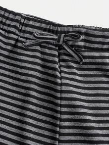 SHEIN Bộ đồ dệt kim sọc xám dài tay cổ chữ U thoải mái, vừa vặn hàng ngày cho bé gái tuổi mới lớn kèm quần ống đứng ống rộng 2 món co giãn, họa tiết sọc - Màu xám đen - Xem 4