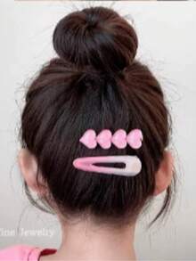 Zazumi 粉色爱心发夹套装，可爱侧刘海发夹，适合女性和女孩，卡通可爱发饰，适合细软发质和造型 - 漸變粉色 - 查看 1