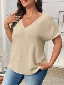 EMERY ROSE Plus Size Women Backless Woven Casual Crop Top, Summer - Apricot - View 4