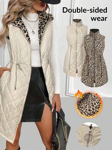 Ellevyn 女士时尚抽绳腰带双面穿无袖外套，冬季 - 杏色 - 查看 1