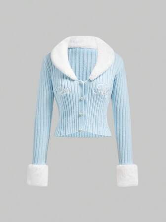 Kawaii Cárdigan vintage del milenio con bordado de letras, parches y diseño lindo y dulce de piel sintética para mujeres