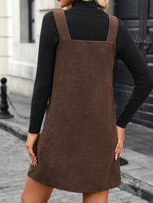 SHEIN LUNE 女士休闲灯芯绒吊带连衣裙，适合女性穿着，休闲款式，适合女性穿着，休闲风格 - 棕色 - 查看 2