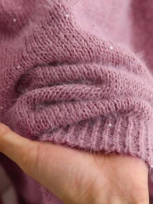 CosyJoli Áo len chui đầu tay raglan màu hồng đính sequin cỡ lớn cho nữ vào mùa thu/đông - Hồng - Xem 7
