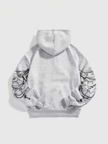 ROMWE Avant Street Casual Y3K Sexy Chain Print Lightweight Grey Open Front Sweatshirt For Women - Light Grey - View 3