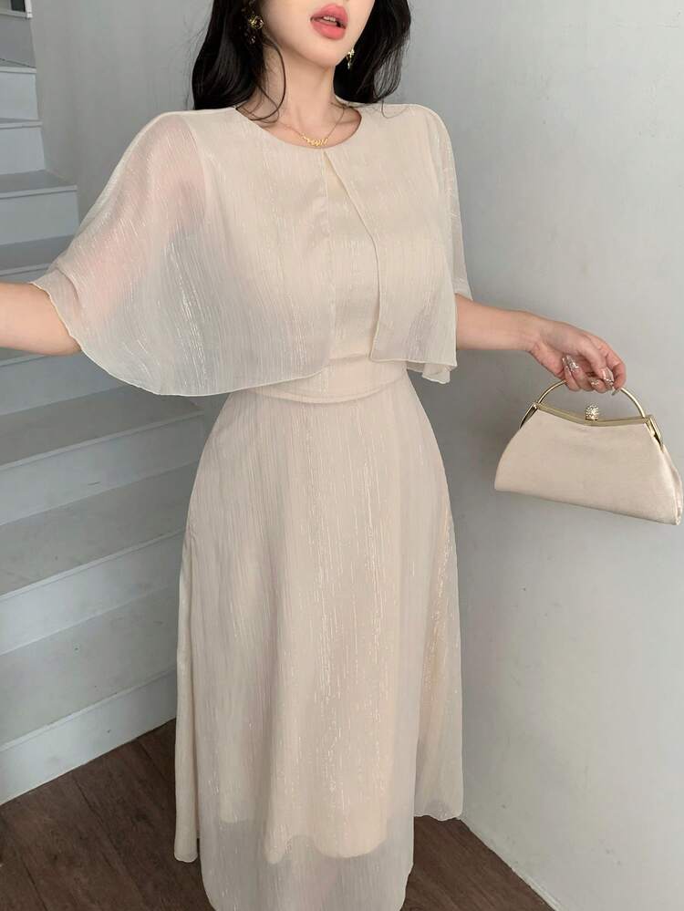 Women's Elegant Long Dress With Shiny Fabric And Shoulder Cape Design Maxi Dress Sundress