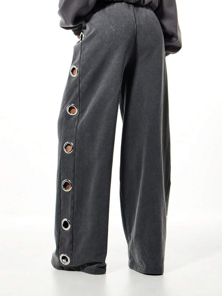 SUMWON WOMEN Wide Leg Sweatpants With Metal Eyelet Detail