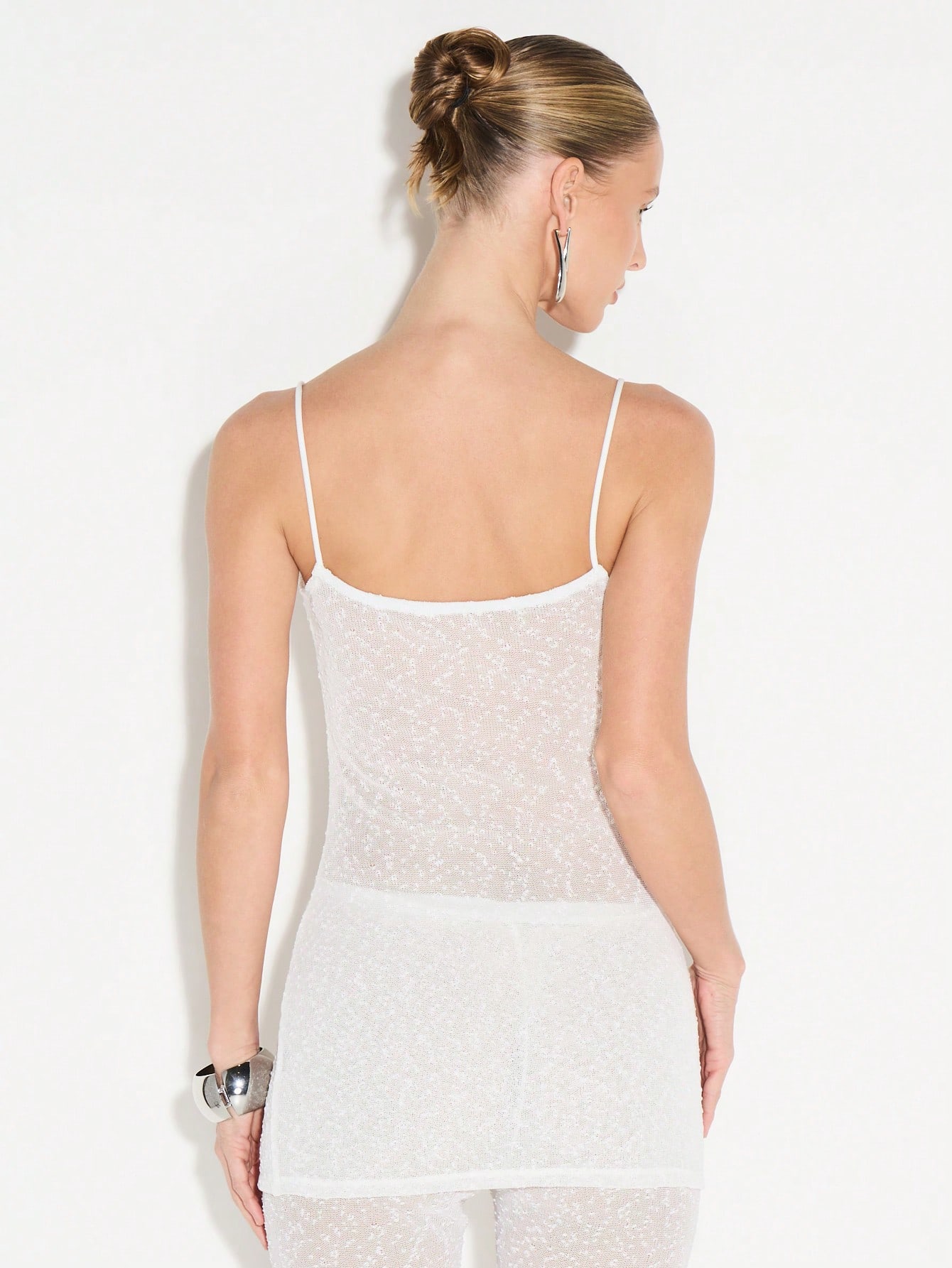 KIZN Sequined Spaghetti Strap Bodycon Longline Top