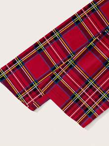 SHEIN Essnce Áo thun nữ tay dài in họa tiết kẻ caro đỏ tối giản, giản dị, vai chéo, đa năng, phù hợp cho mùa thu/đông - Nhiều màu - Xem 5