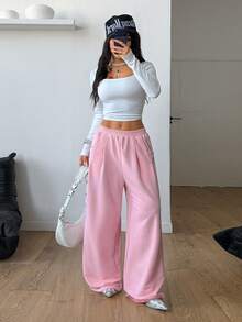 Coolane Women's Winter Basic Sport Going Out Streetwear Fashion Daily Wear Casual Comfortable Pink Baggy Low Rise  Corduroy Textured Long Pants - Pink - View 2