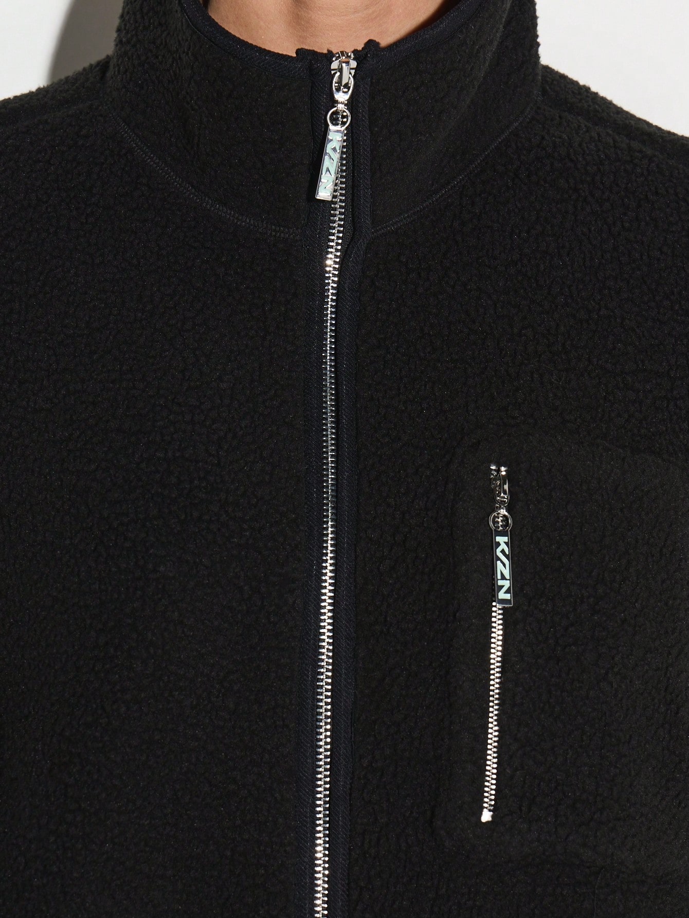 KIZN Oversized Half Zip Fleece Jacket With Stand Collar