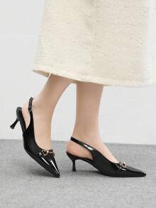 CUCCOO BIZCHIC 休闲通勤极简尖头露跟女式高跟鞋 - 黑色 - 查看 4