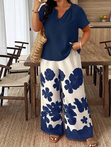 EMERY ROSE Conjunto informal de 2 piezas de top y pantalones en talla grande - Multicolor - Ver 1