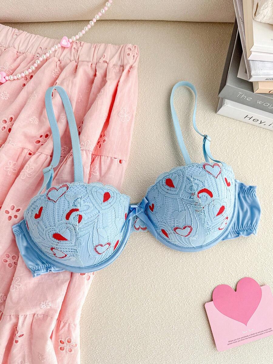 PetitDoll Women's Lace Bra, Sweet Gather Lift Bra - Blue - View 1